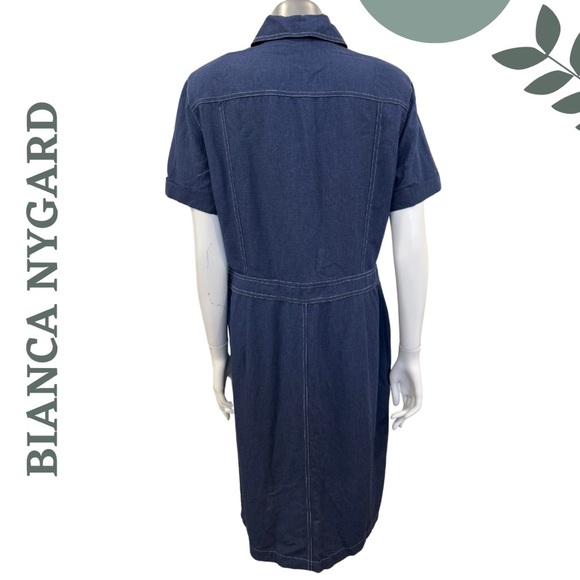 Short Sleeve Indigo Button-Up Dress by Bianca Nygard | Linen Blend | size 10 - Picture 3 of 8